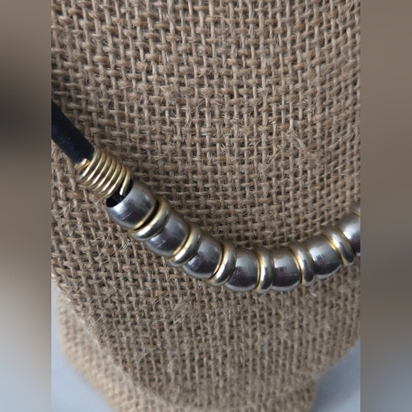 Silvertone Goldtone Black Cord Necklace - Picture 3 of 6